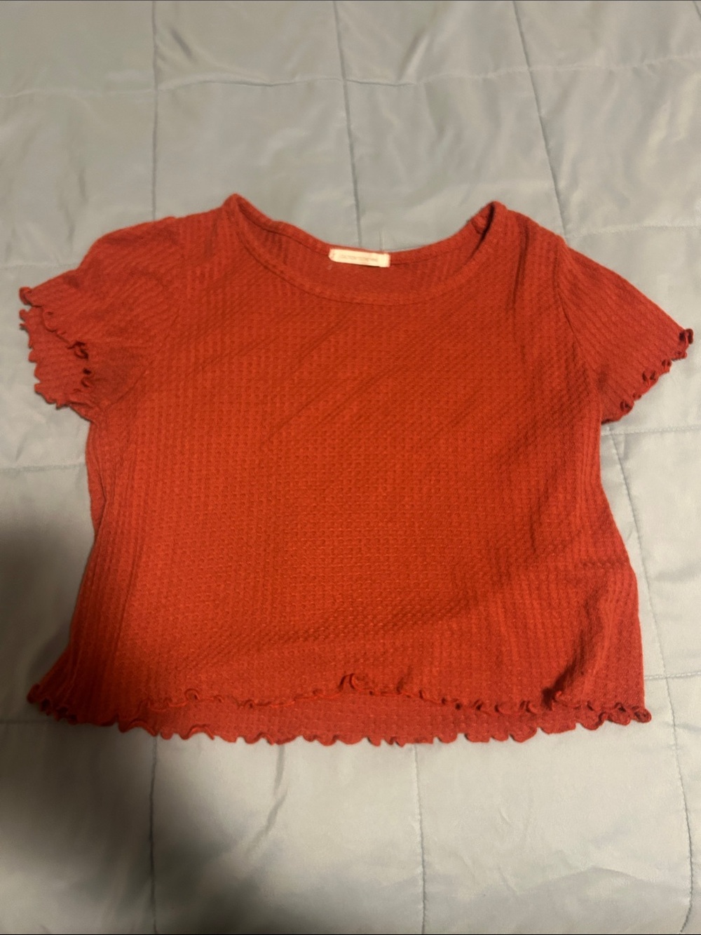 Women’s Short Sleeve Textured Lettuce Hem Top - Rust Orange